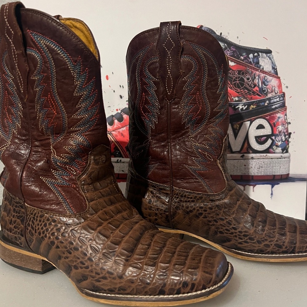 Cavender's Western Cowboy Boots Youth 6D Brown Caiman Print CV20149Y Excellent